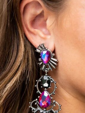 Paparazzi Pink Iridescent Statement Earring Set with Black Accents